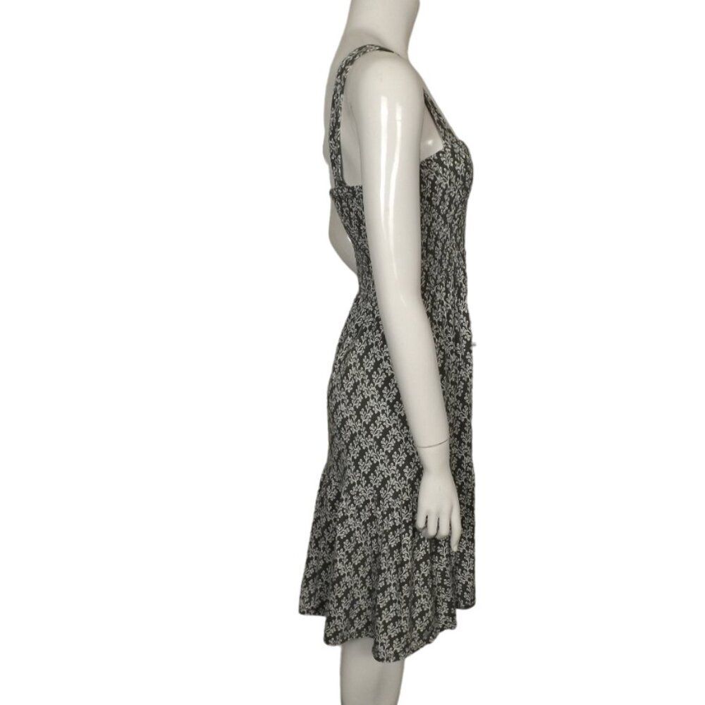 LOFT Summer Dress, S, Smocked Bodice, Straps, Green/White Ivy print,Knee length - Picture 8 of 13